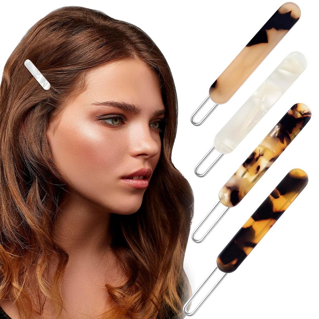 4Pcs French Barrettes Slides Clips for Women Fine Hair 2 Inch Tortoise Shell No-slip Grip Clasp Classic Glossy Acrylic H