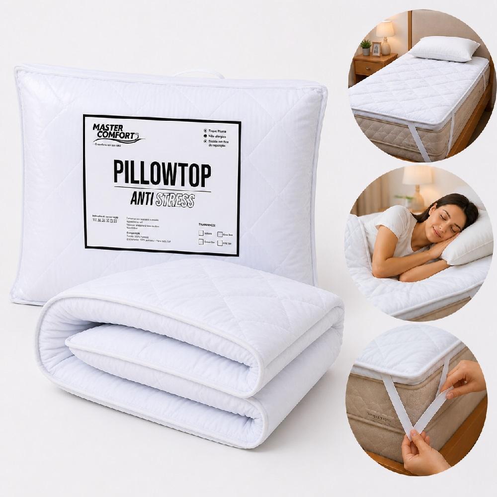 PILLOW TOP SOLTEIRO ANTI STRESS PROTETOR COLCHAO FIOS CARBONO TOQUE PLUMA METALDO MASTER CONFORT PREMIUM ANTI ALERGICO A