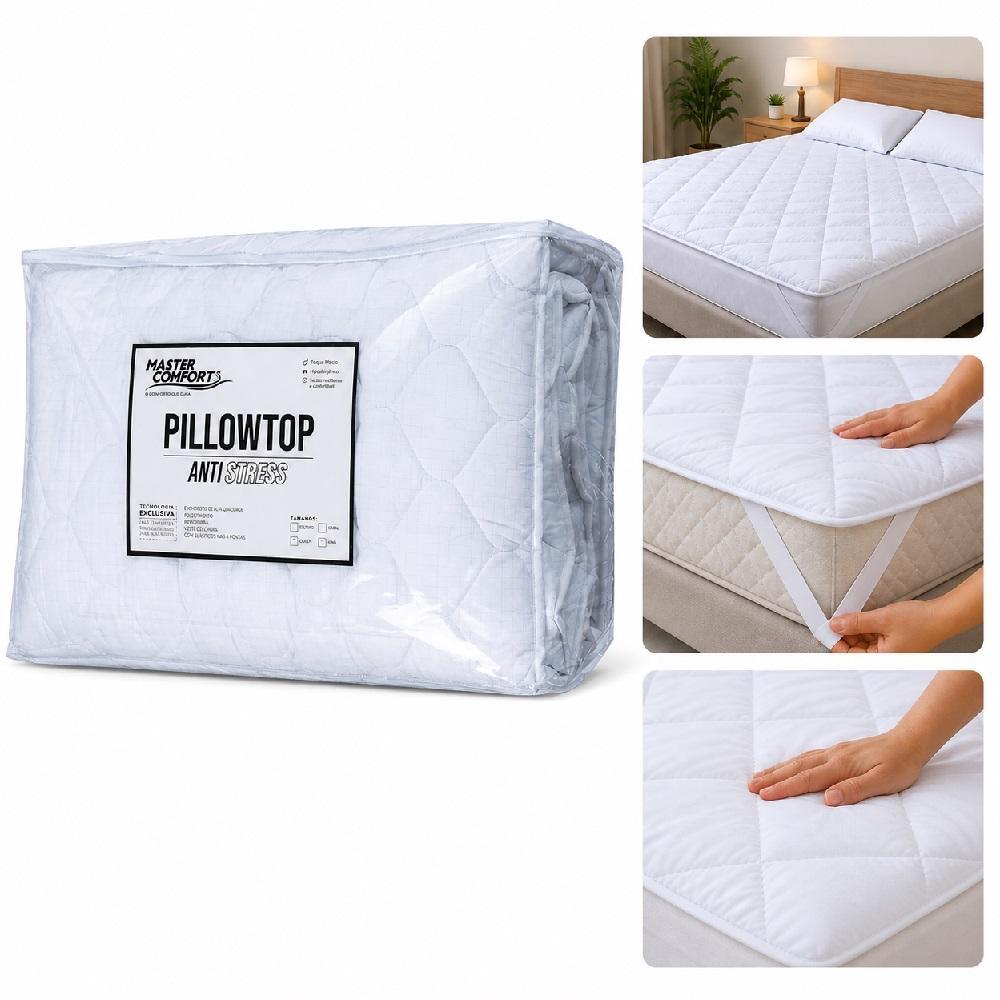 PILLOW TOP CASAL ANTI STRESS FIOS DE CARBONO MASTER COMFORT TOQUE PLUMA FIBRA ANTIALERGICO PROTETOR DE COLCHAO