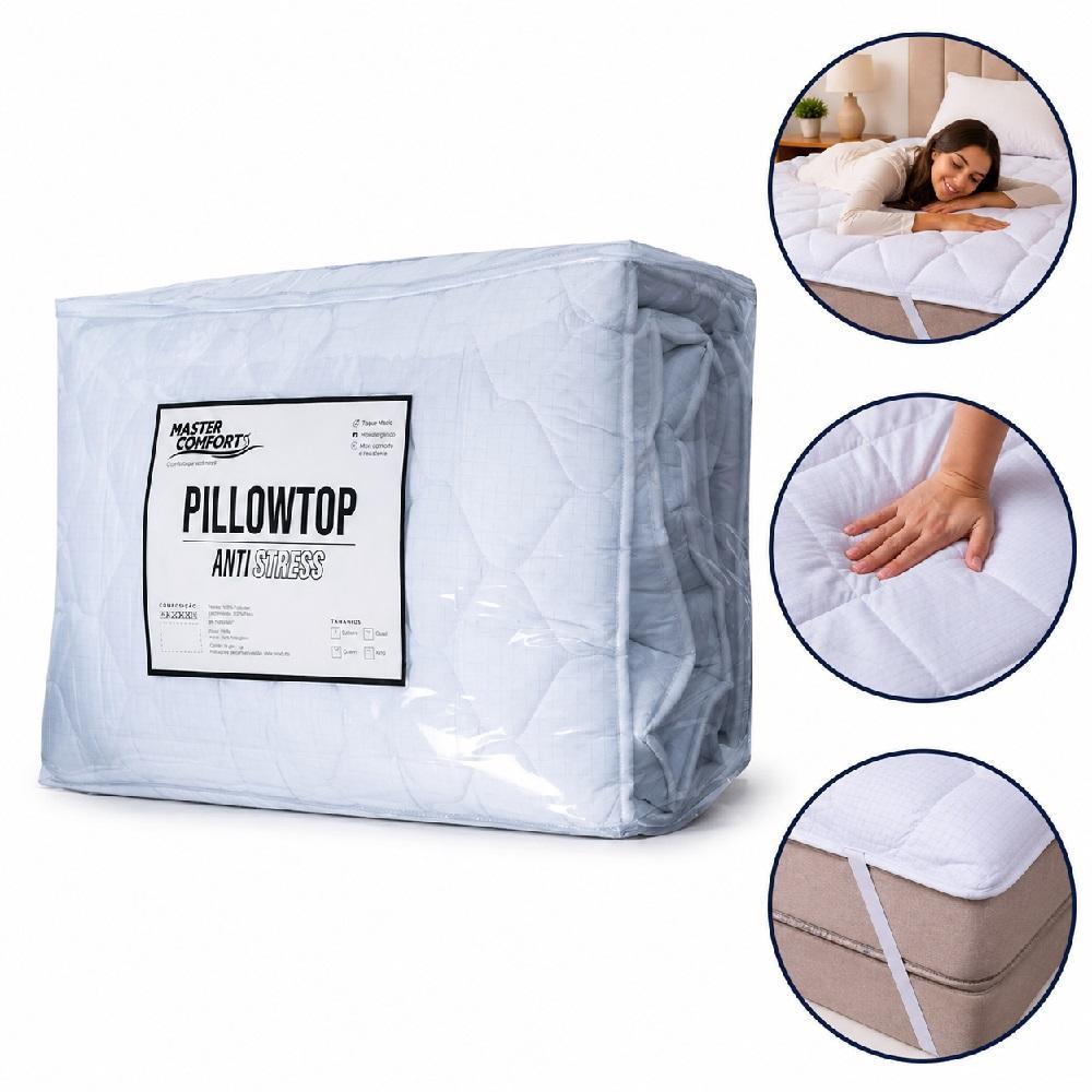 PILLOW TOP QUEEN ANTI STRESS PROTETOR DE COLCHAO TOQUE PLUMA FIOS CARBONO CAMA CASAL PREMIUM ANTI ALERGICO ULTRA MACIO C