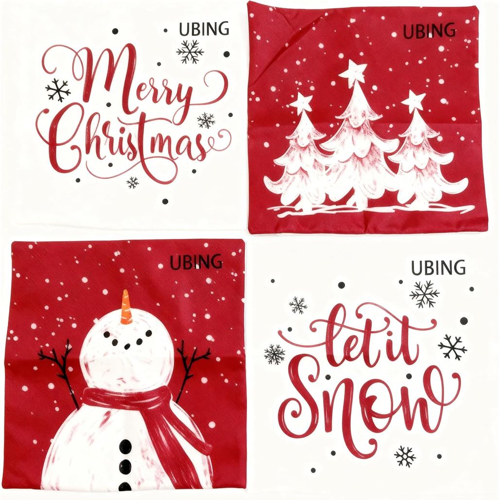 UBING 4 Pcs Christmas Pillow Covers 18x18, Holiday Farmhouse Rustic Decorative Pillow Covers for Indoor Outdoor Patio So