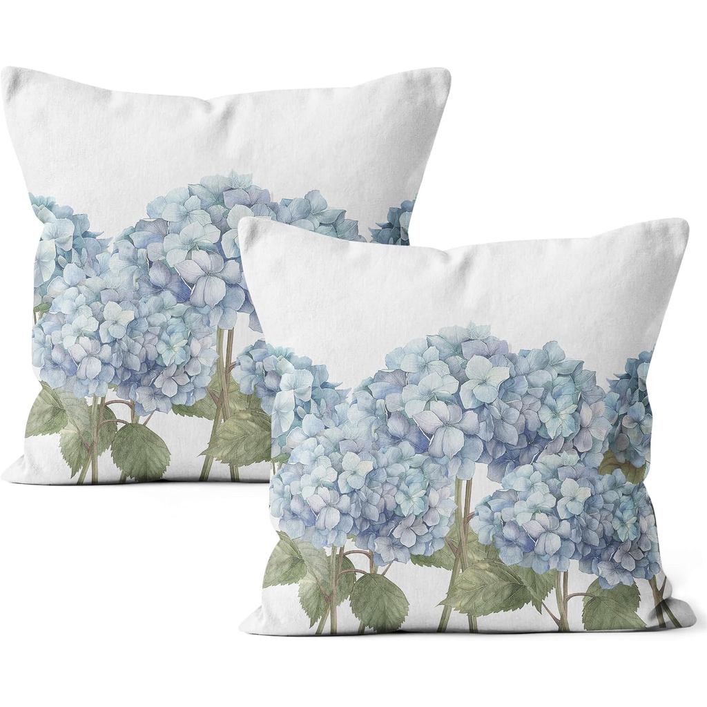 SiuSue Blue Hydrangea Pillow Covers 18x18 Set of 2 - Summer Floral Outdoor Pillow Covers for Patio Couch, Hydrangea Deco