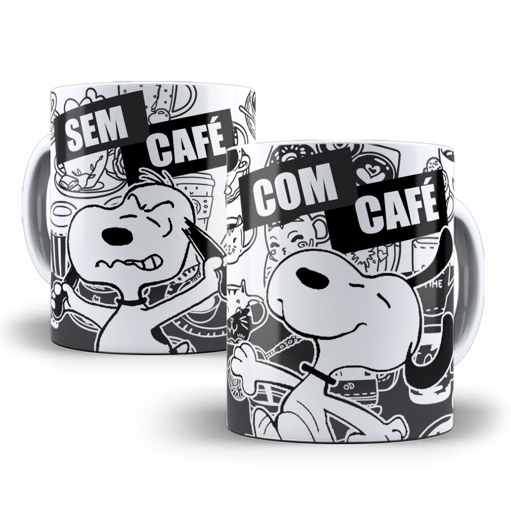 Caneca Snoopy Peanuts Com Café Sem Café Porcelana