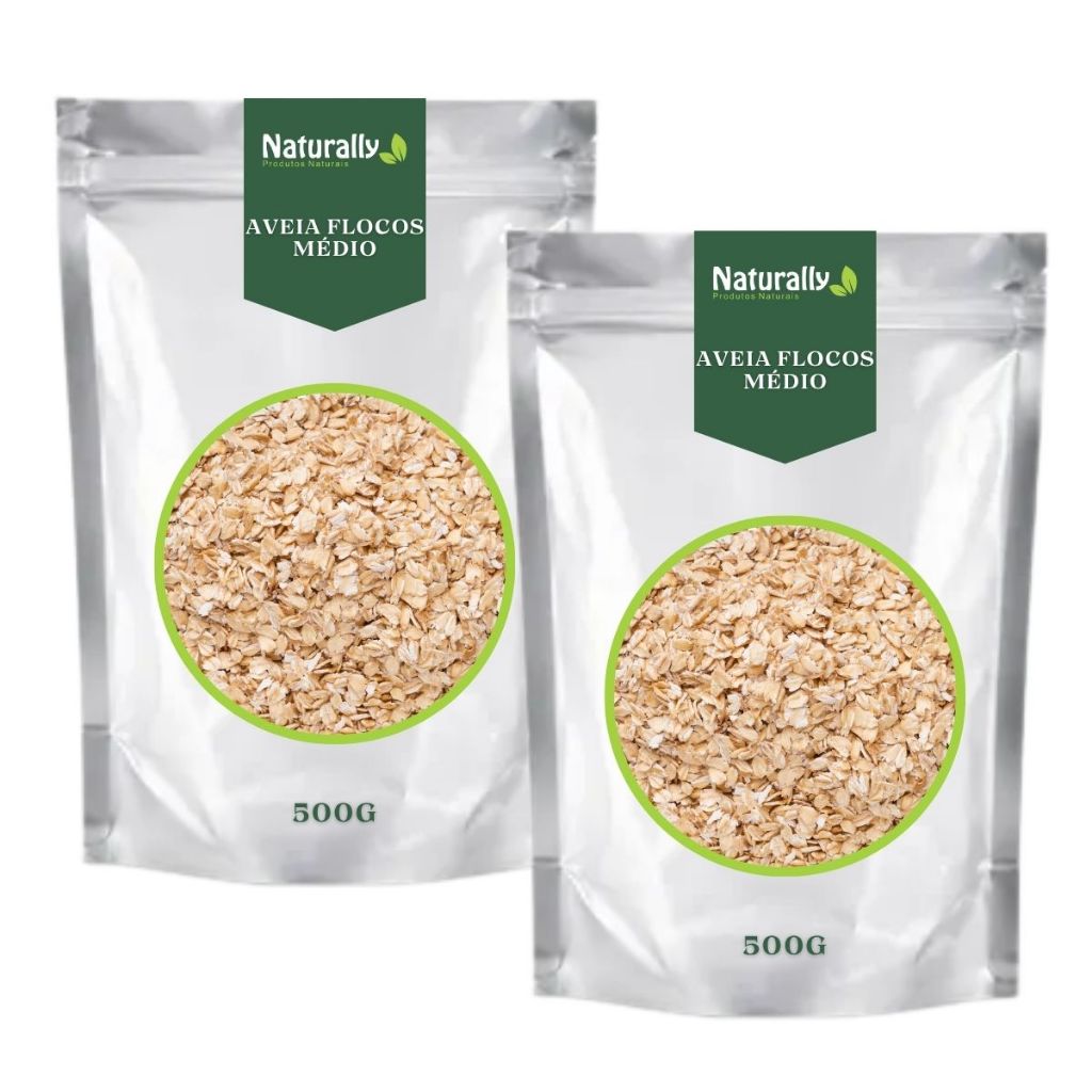 Kit 2x Pouch de aveia em flocos Médio 500g.