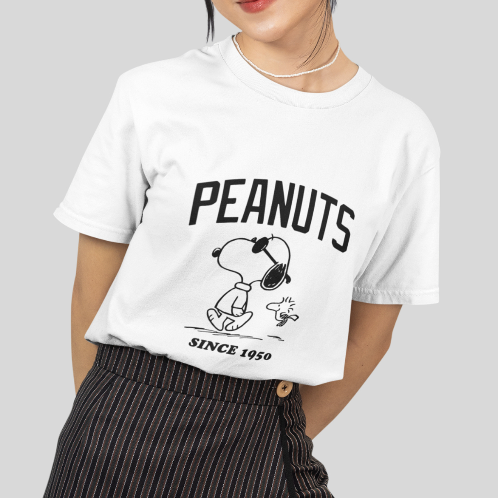 Camiseta Snoopy Estampada Em Algodão Desenho Animado Peanuts Camisa Unissex Juvenil