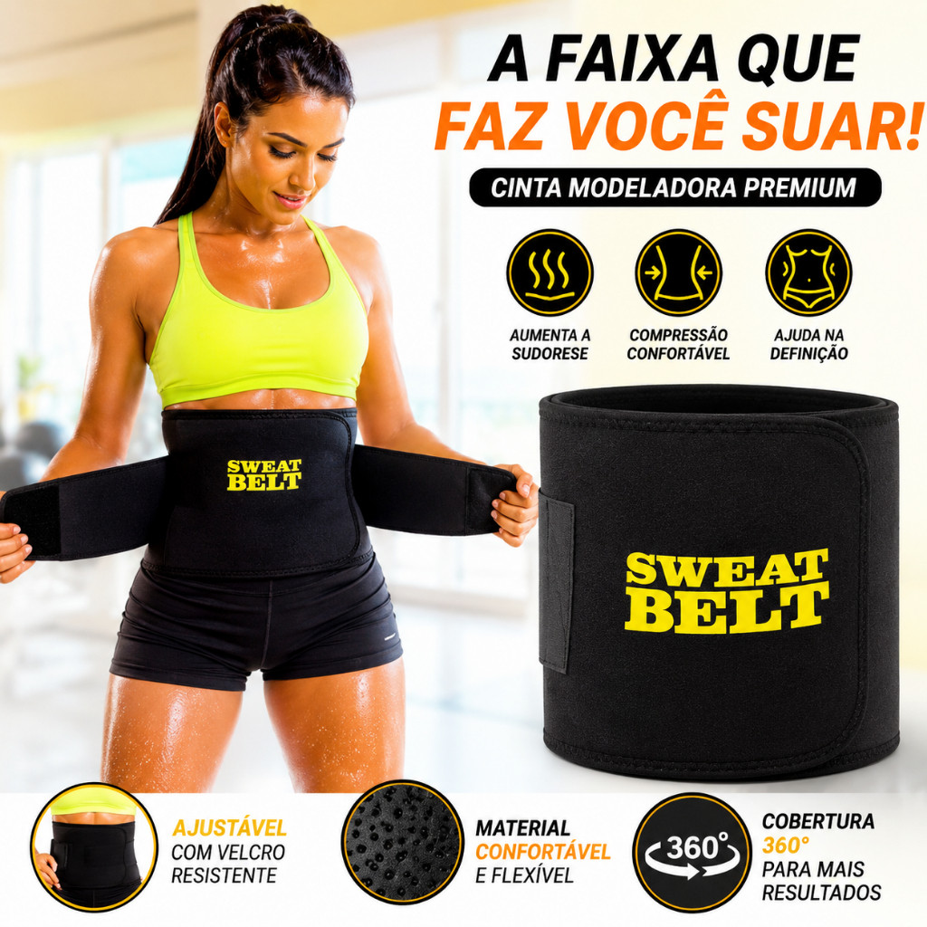Cinta Modeladora Abdominal Sweat Belt Faixa Ajustável para Treino Corrida Academia e Fitness