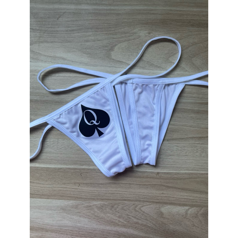Calcinha Erótica branca Hotwife, Swing, Cuckold, Hotgirl, estampa I Love Menage