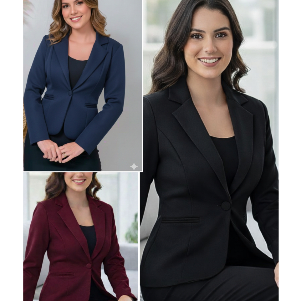 Blazer Feminino Social Alfaiataria com Forro e Botão e comfortable