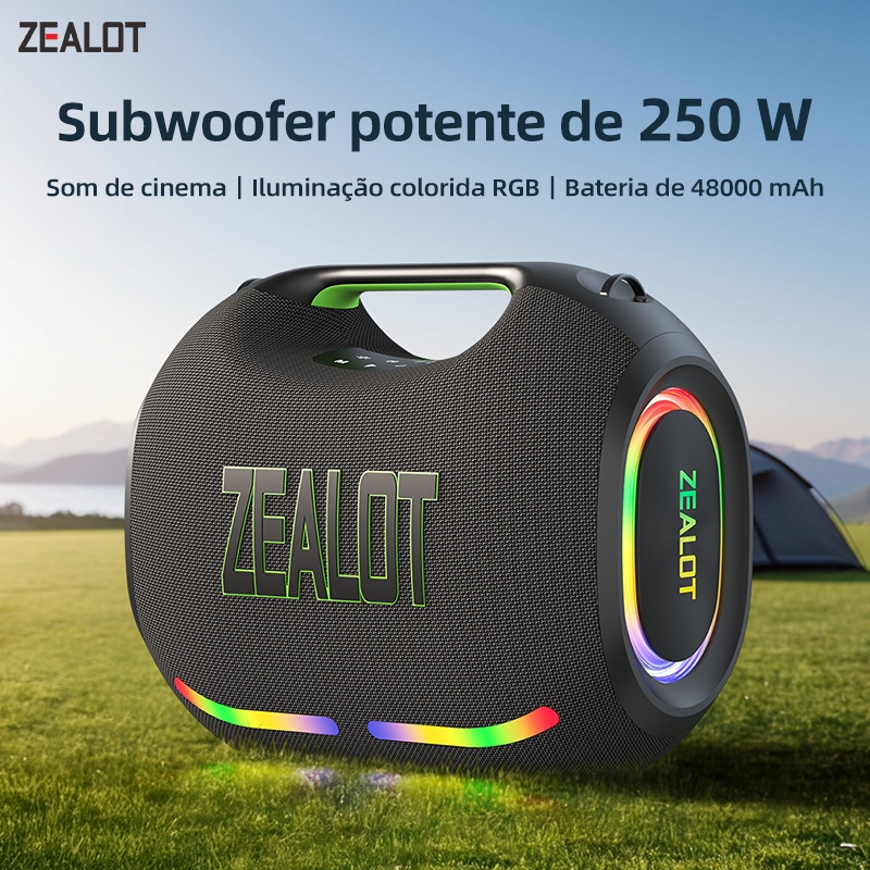 ZEALOT ZE21 Caixa de Som Bluetooth 250W | Alta Potência | Portátil | Alta Autonomia | TWS Estéreo | Power Bank | À Prova