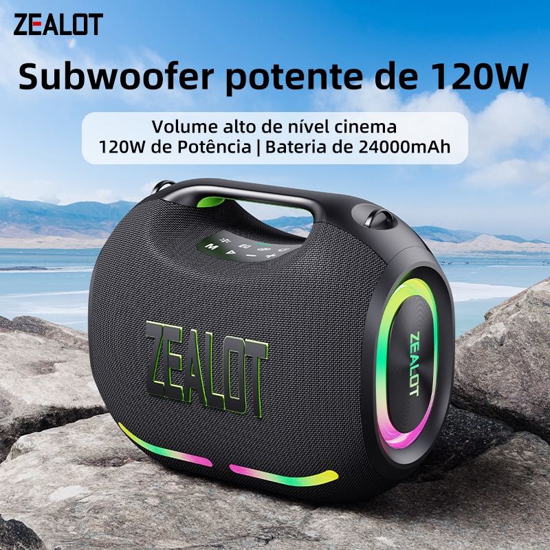 Caixa de Som Bluetooth ZEALOT ZE01, 120W de Alta Qualidade para Uso Externo, Portátil e Compatível com Power Bank
