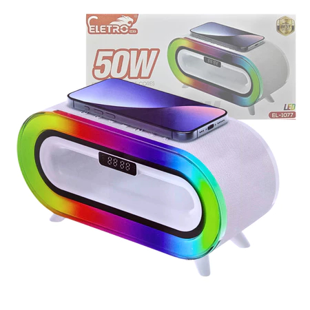 Caixa De Som Bluetooth 50W Leds PowerBank EL-1077 Eletromex