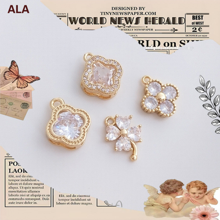 Pingente de retenção de cor 14K ouro-envolvido zircão trevo de quatro folhas pingente artesanal DIY clavícula colar puls
