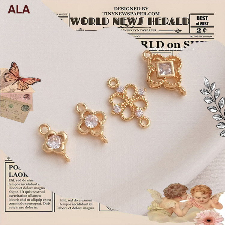 Retenção de cor 14K ouro incrustado zircão duplo pendurado trevo de quatro folhas pingente Material feito à mão DIY puls