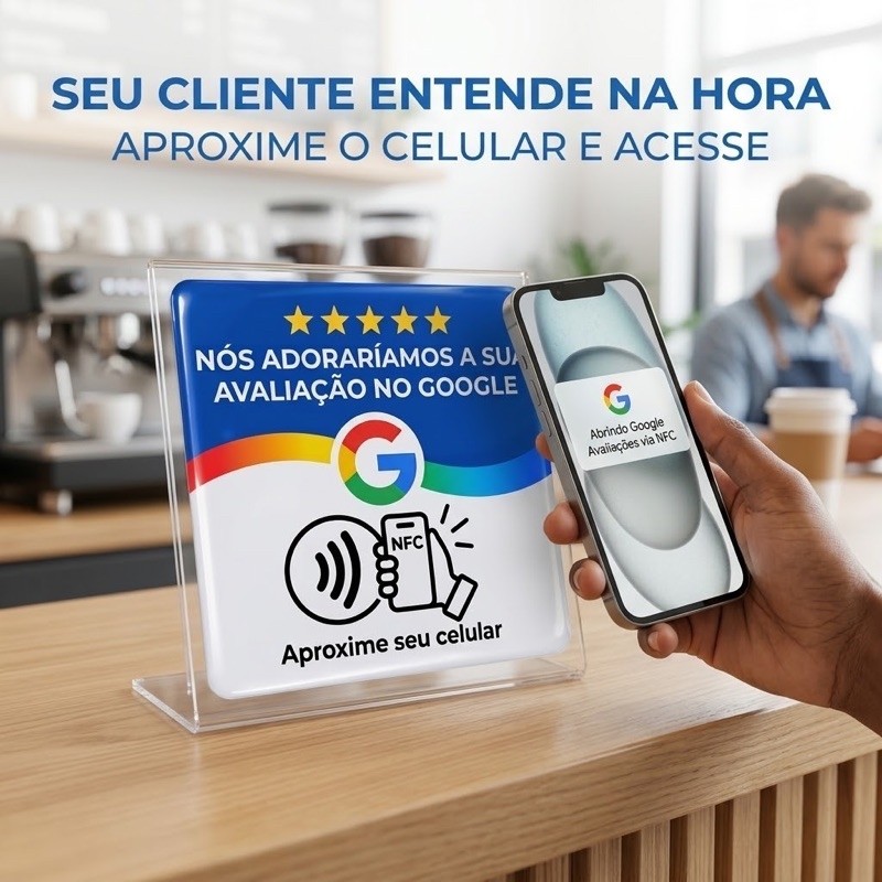Kit com 2 Cartões NFC para Avaliações Google Plaquinha Interativa 10x10cm 3D
