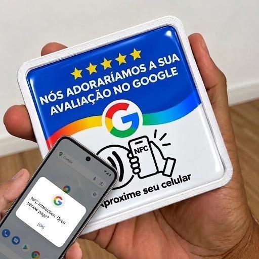 Kit com 2 Plaquinhas de Avaliação Google NFC para Parede 10x10cm Aproxime e Avalie