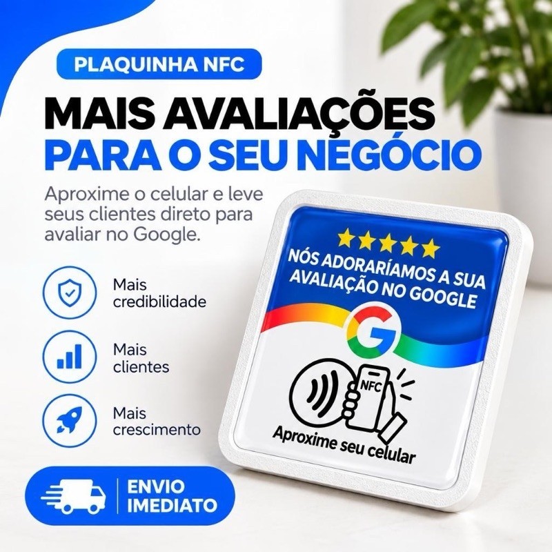 Kit com 2 Plaquinhas Google Review NFC 10x10cm para Parede Aproxime o Celular