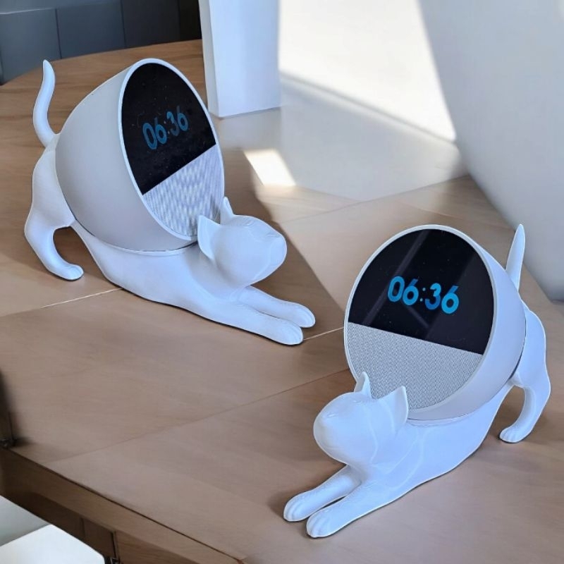 Suporte Alexa Echo SPOT. Tema GATO PREGUIÇA. Presente, decoração, som, stand de mesa Amazon, hobbie