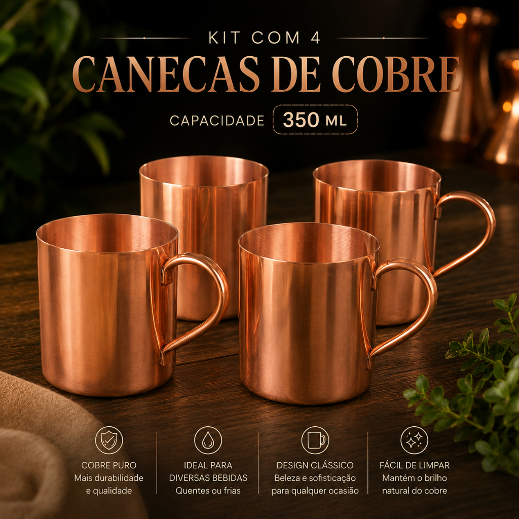 Kit 4 Canecas De Cobre Moscow Mule