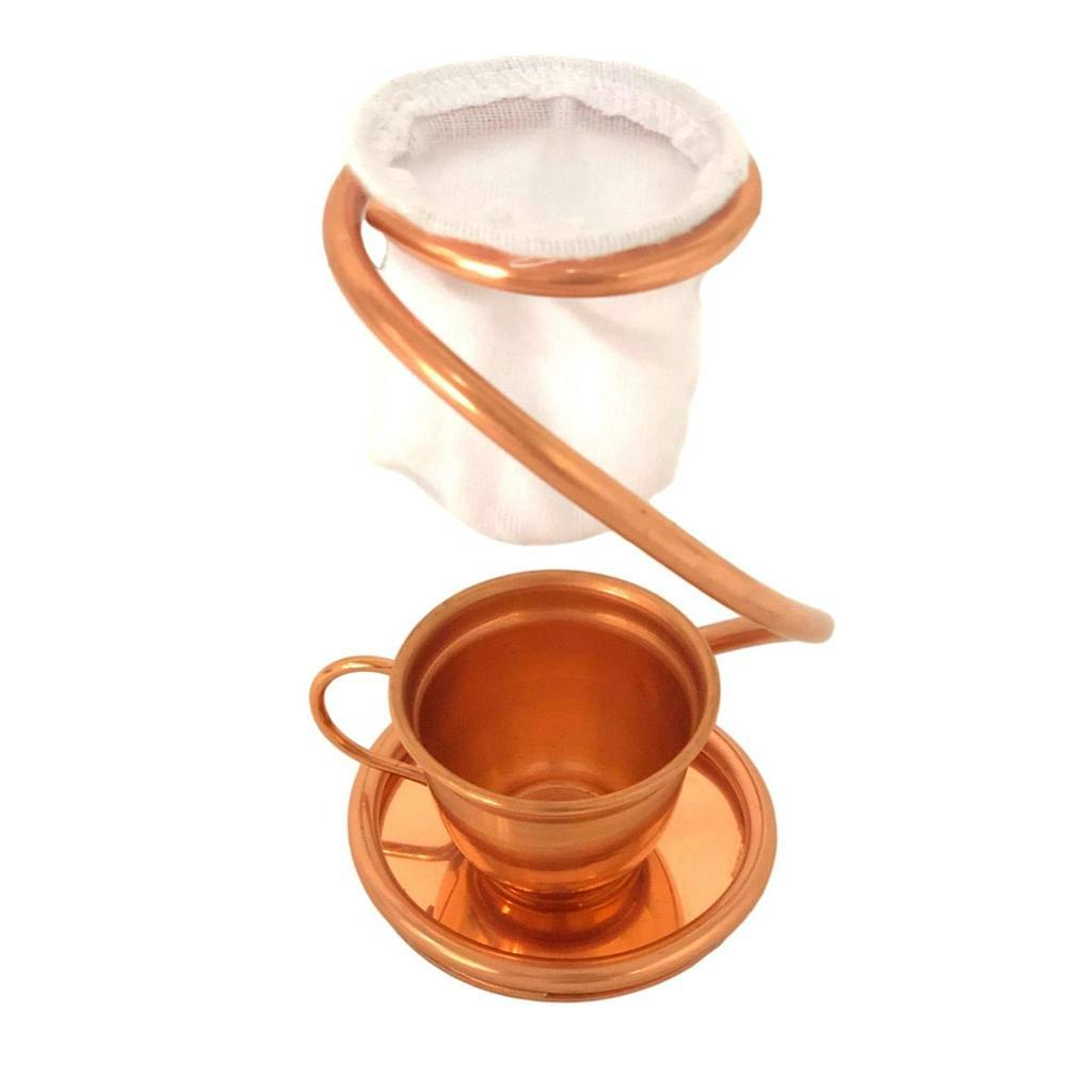 Kit Mini Coador de Cafe e Xicara com Pires em Cobre