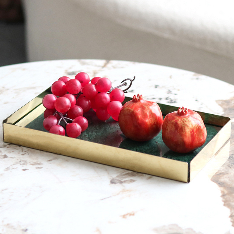 Light luxury new Chinese-style marble tray, fruit tray, storage for living room, model room, villa, hotel, high-end deco