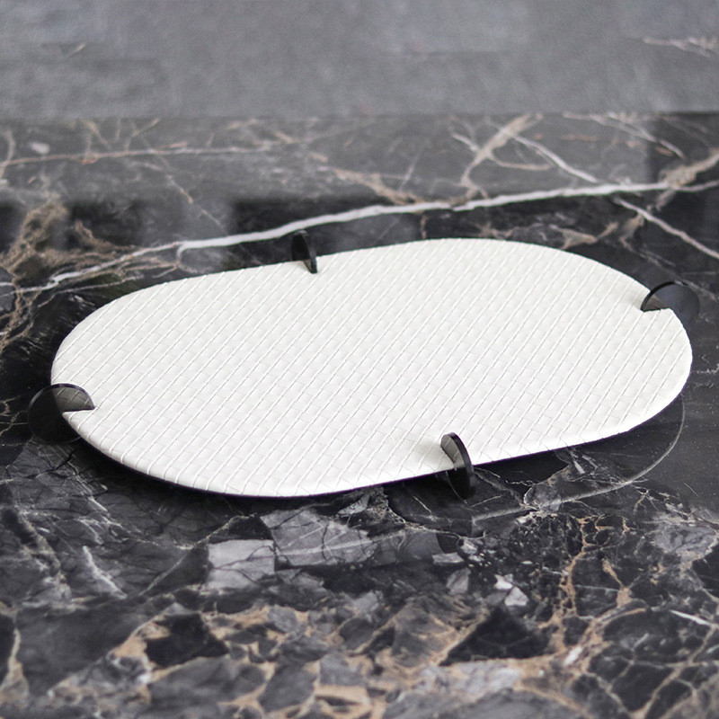 Luxury leather geometric round tray decoration for sales centers, model homes, and hotel storage trays
