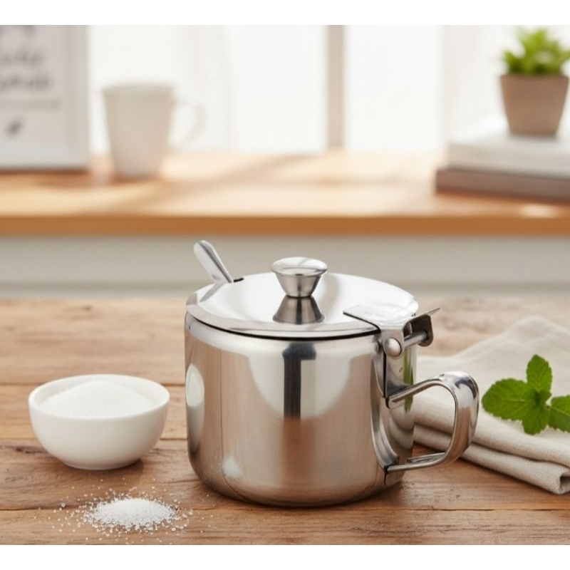 Açucareiro Inox Luxury 420 ml com Colher Charme e Praticidade Pote café cozinha colher