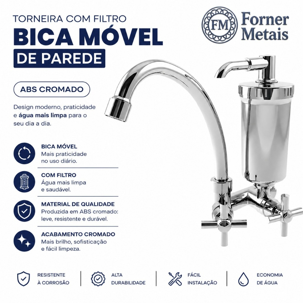 Torneira de Cozinha Bica Alta em ABS de Filtro Cromada/Torneira de Cozinha Cromada de Filtro