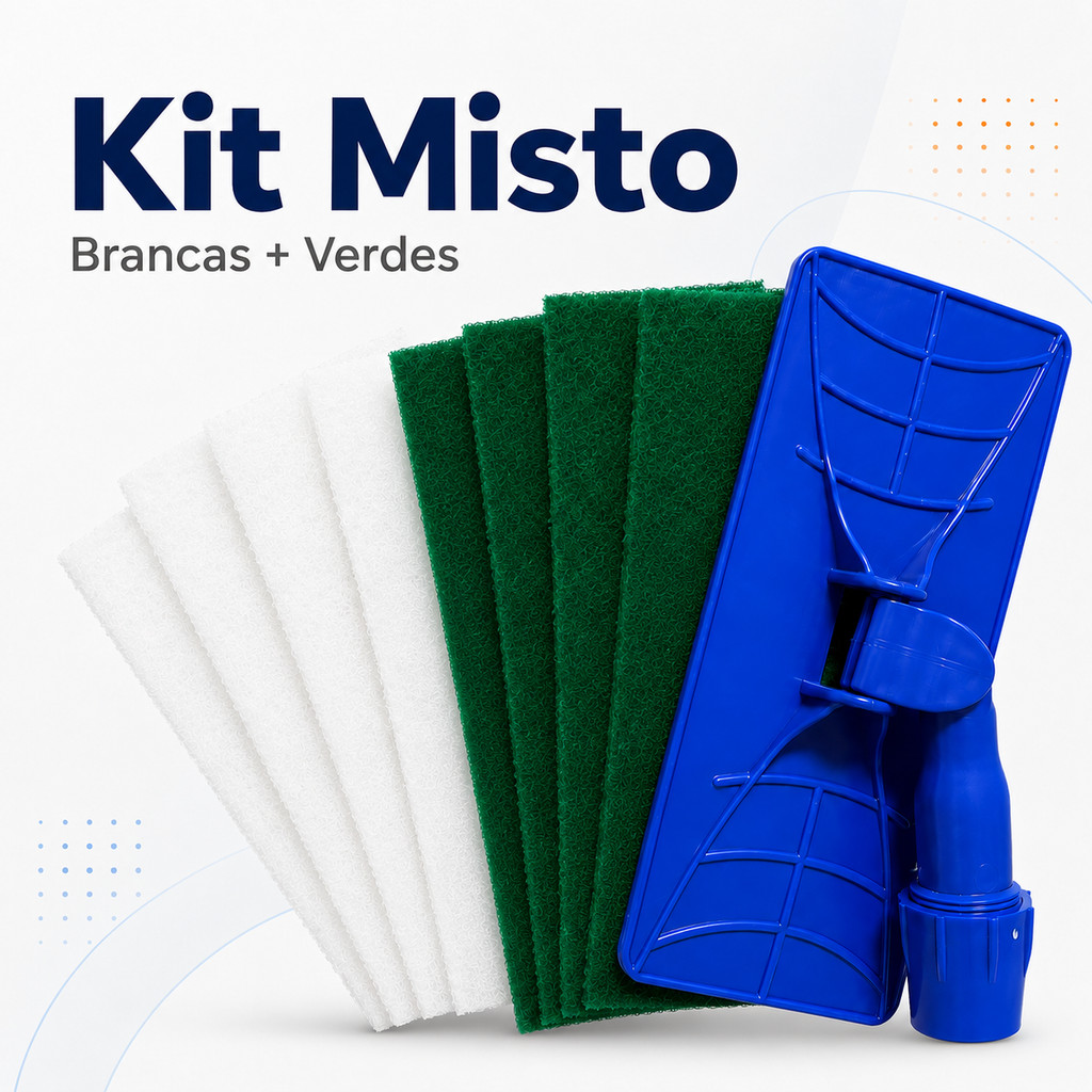 Kit suporte LT limpa tudo articulado 360° + 2 fibras abrasivas limpeza geral vidros sem cabo