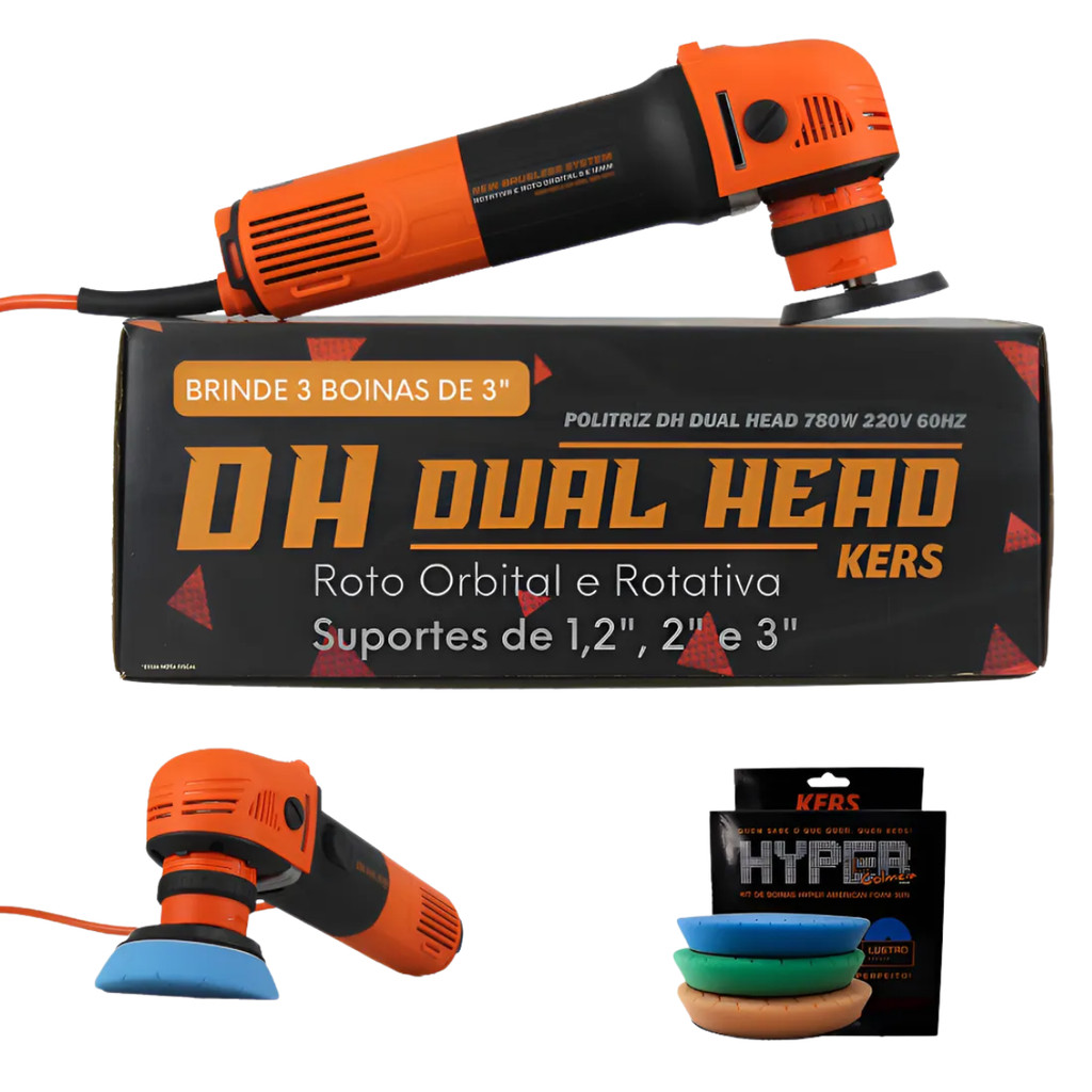 Mini Politriz Roto Orbital e Rotativa 780W 230V 60HZ DH Dual Head Kers (3 Suportes 1,2
