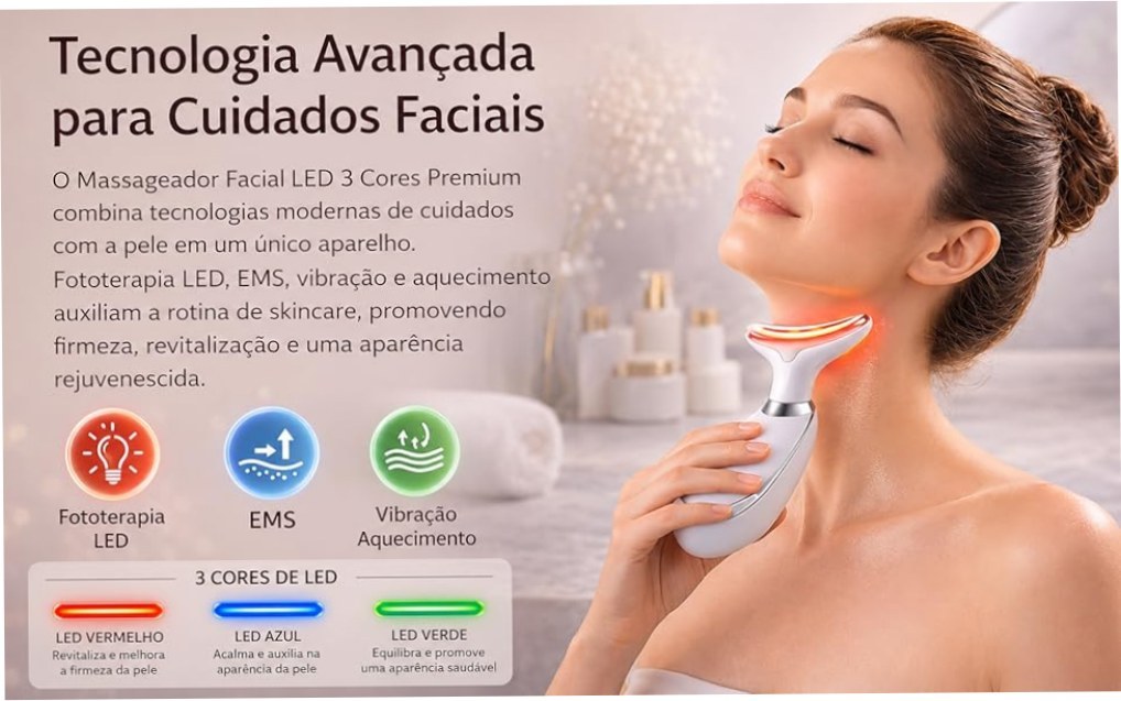 MASSAGEM FACIAL Bivolt  -  Led Aparelho Tratamento Com Luz Bivolt EMS - (Cores Sortidas)