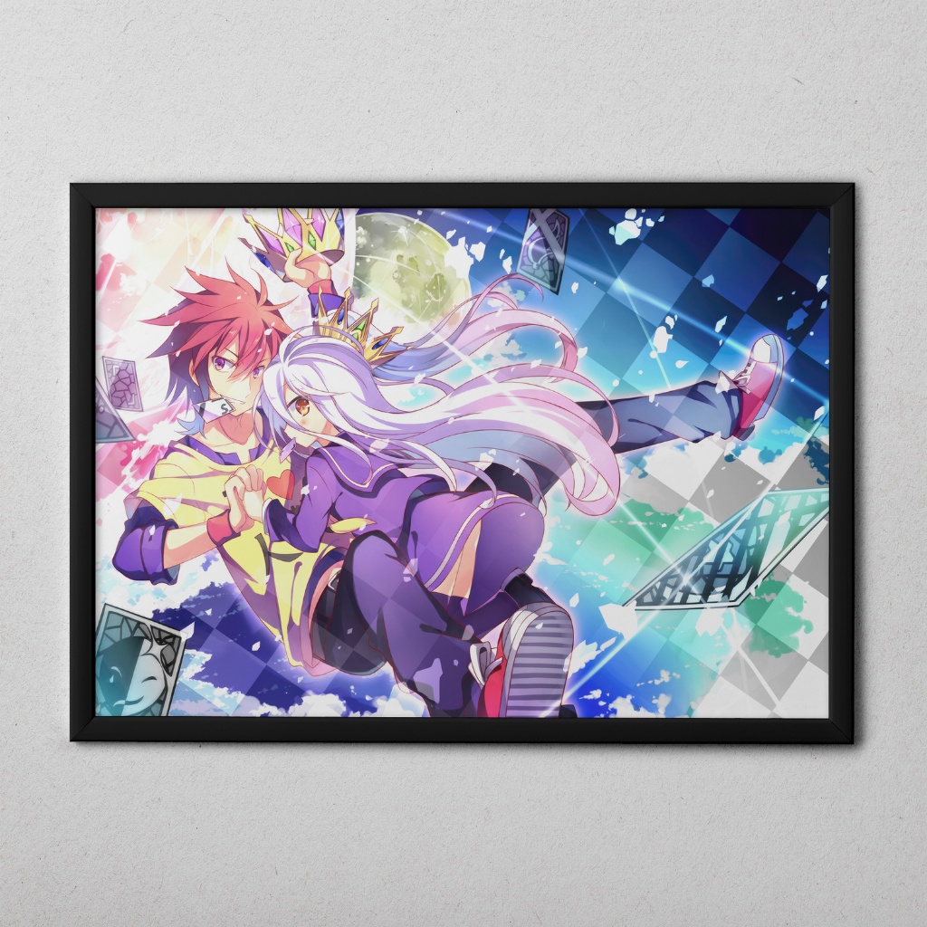 Quadro Decorativo No Game No Life Com Moldura Shiro Sora Anime Decoração Geek