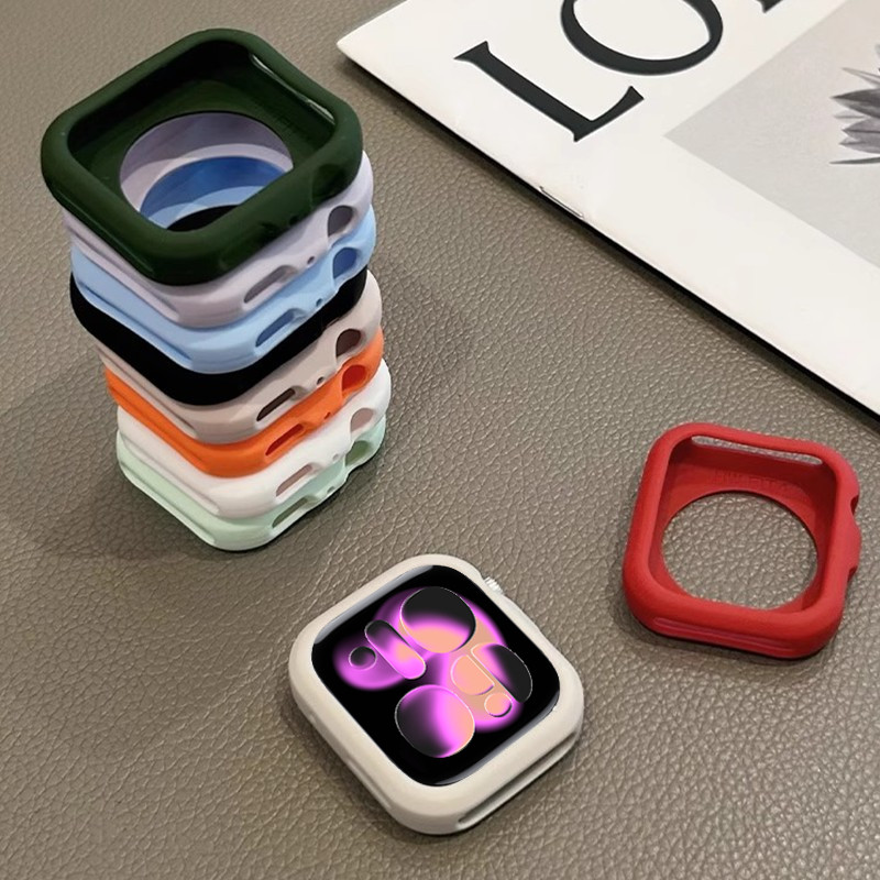 Capa De Silicone Macio Para Apple Watch 45mm 40mm 44mm 41MM Série 9 8 7 6 5 4 SE Protetor De Relógio Shell Oco iWatch 42