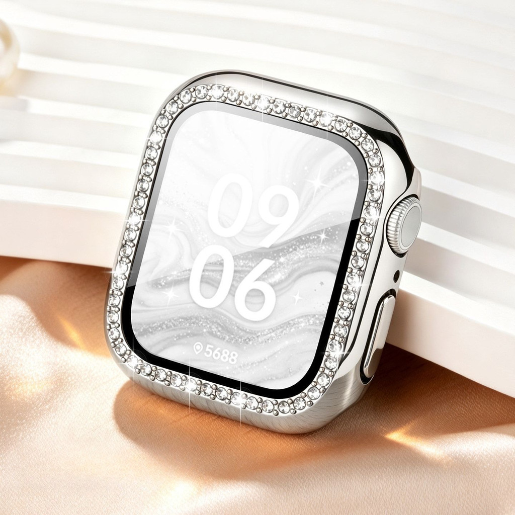 Capa Protetora Completa Para PC Apple Watch 46mm 42mm S12 S11 S10 Diamond Bumper Shell + Vidro Temperado Series 12 11 10