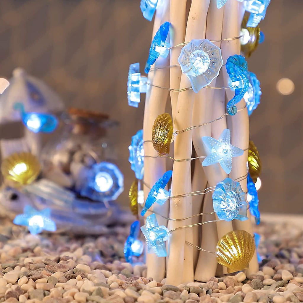 Luzes de cordão 2M Shell, série Oceano, fio de cobre, luz transparente, decoração para festas em casa (sem pilhas)