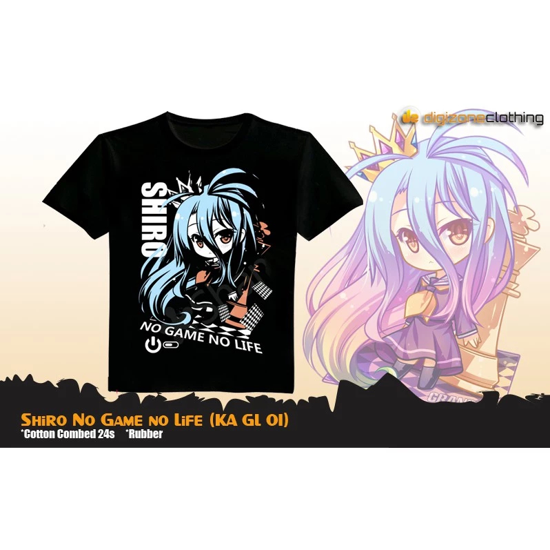 Camiseta De Anime Preta No Game Life Shiro KA GL 01
