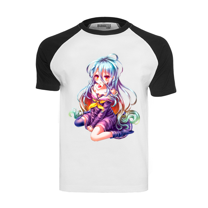 Camiseta Raglan No game No Life Anime Shiro Infantil Adulto Nerd Otaku