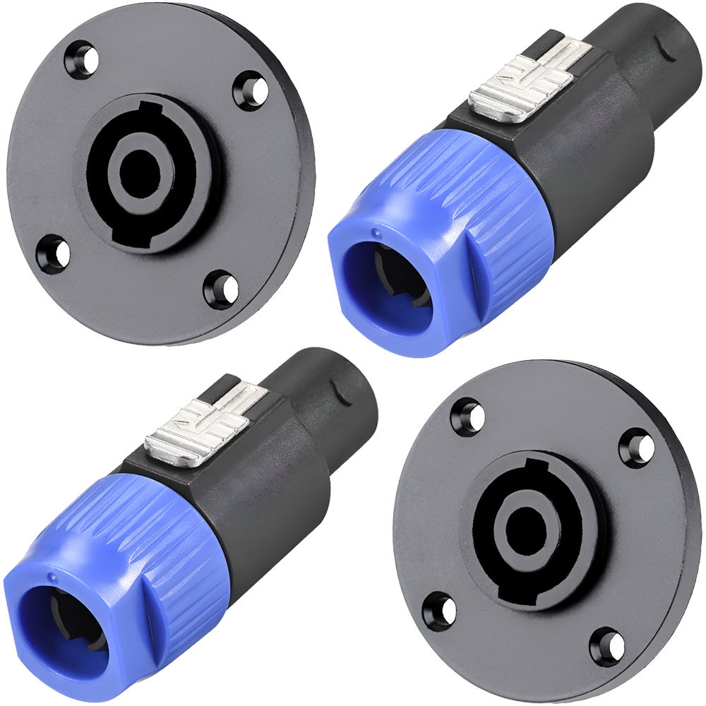 Kit Com 02 Plugs Conectores Speakon Speaker 4 Vias 4 Polos Macho e Fêmea Linha Painel