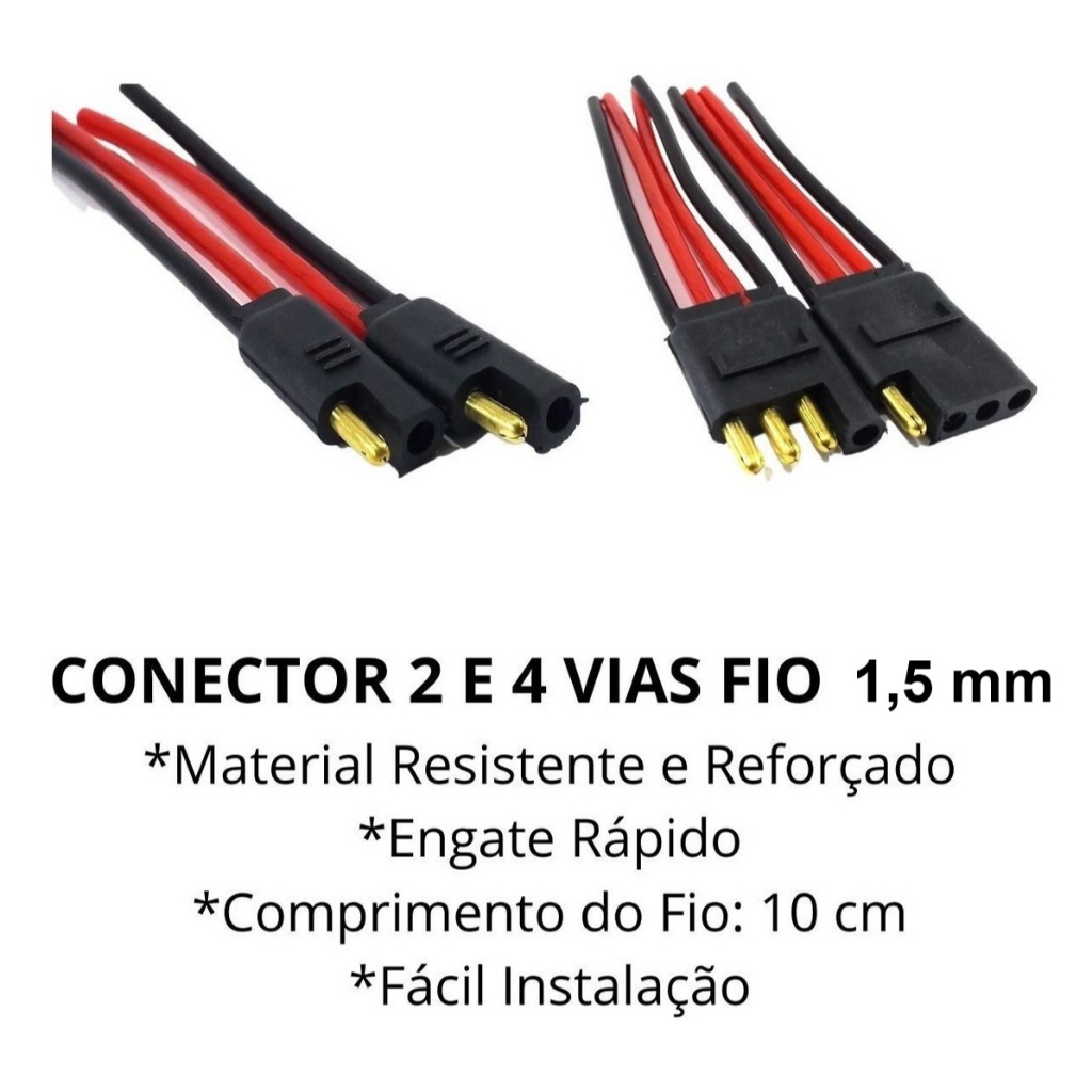 Kit Conector 2Vias e 4Vias Com Fio 1,5 Mm Plug Para Som Caixa Acustica