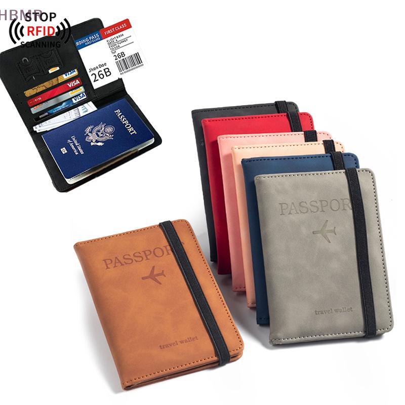 [HBMR] Mulheres Homens RFID Vintage Business Passport Covers Holder Multi-Function ID Bank Card PU Couro Carteira Caso A