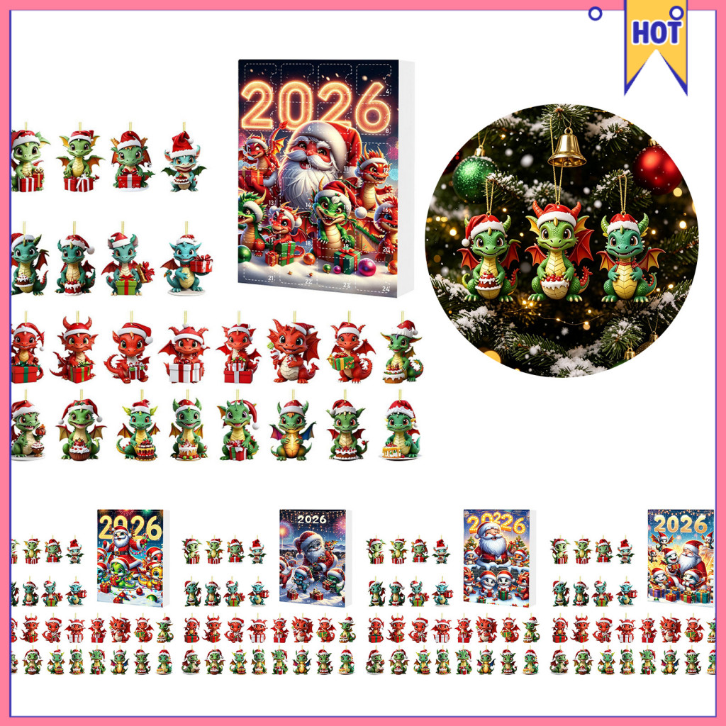 Dragon Advent Calendar 2026 – 24 Days Christmas Countdown with Unique 2d Acrylic Ornaments Collectible Figures for Tre
