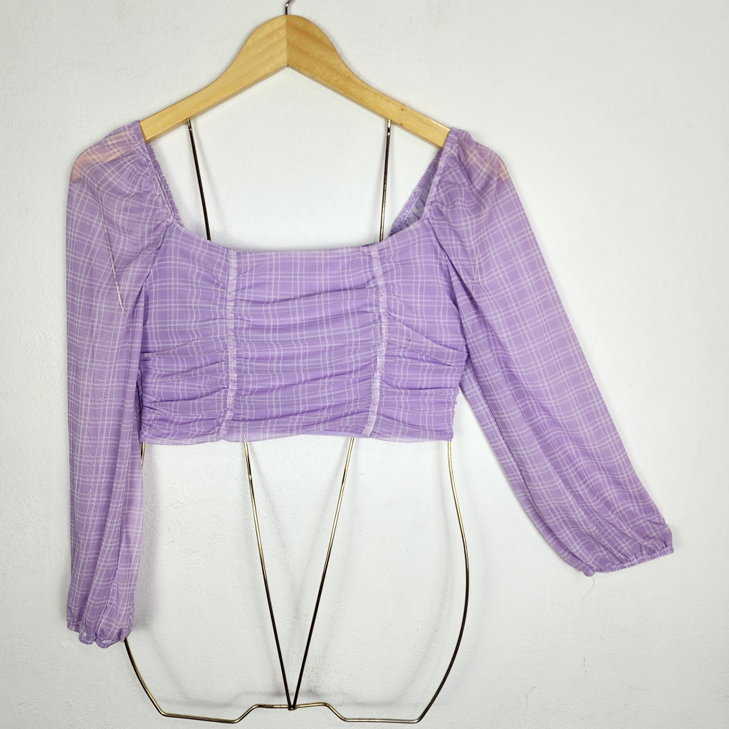 Cropped Feminino Lilás Manga Longa Tule Xadrez Young Connection Tam P Brechó