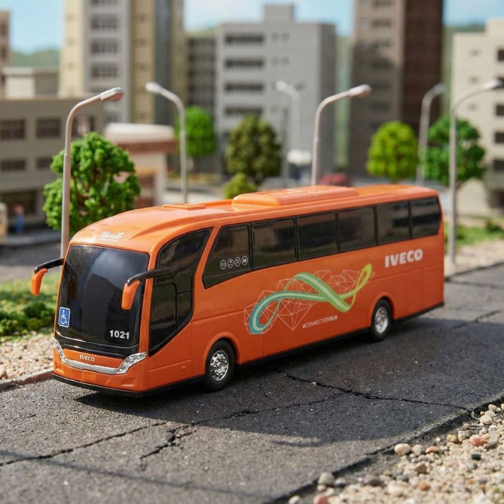 Ônibus Iveco Connection Bus presente infantil na escala 1/30. Diversão e detalhes reais com a Usual!