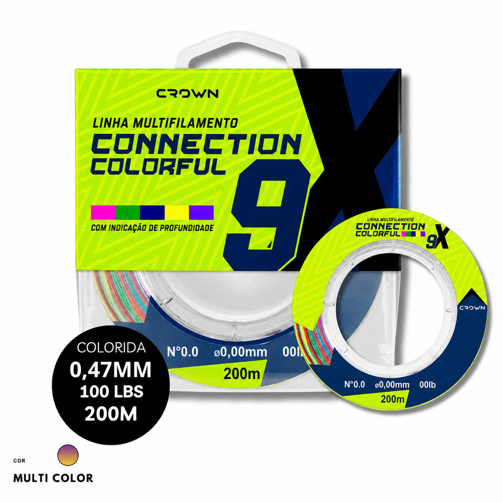 Linha Multifilamento Connection Colorfull 9x Colorido - 200m | Crown 0,47mm | 100lb