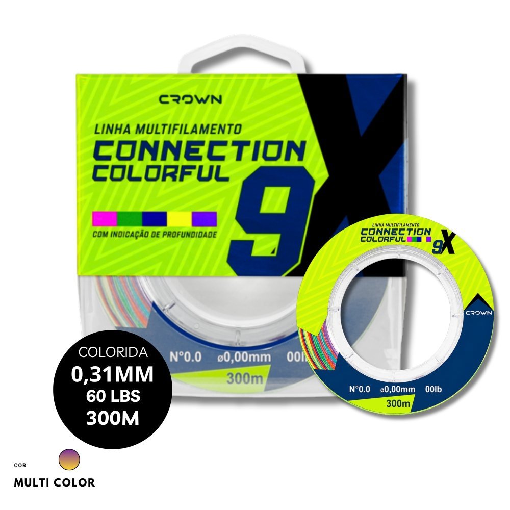 Linha Multifilamento Connection Colorfull 9x Colorido - 300m | Crown 0,31mm | 60lb
