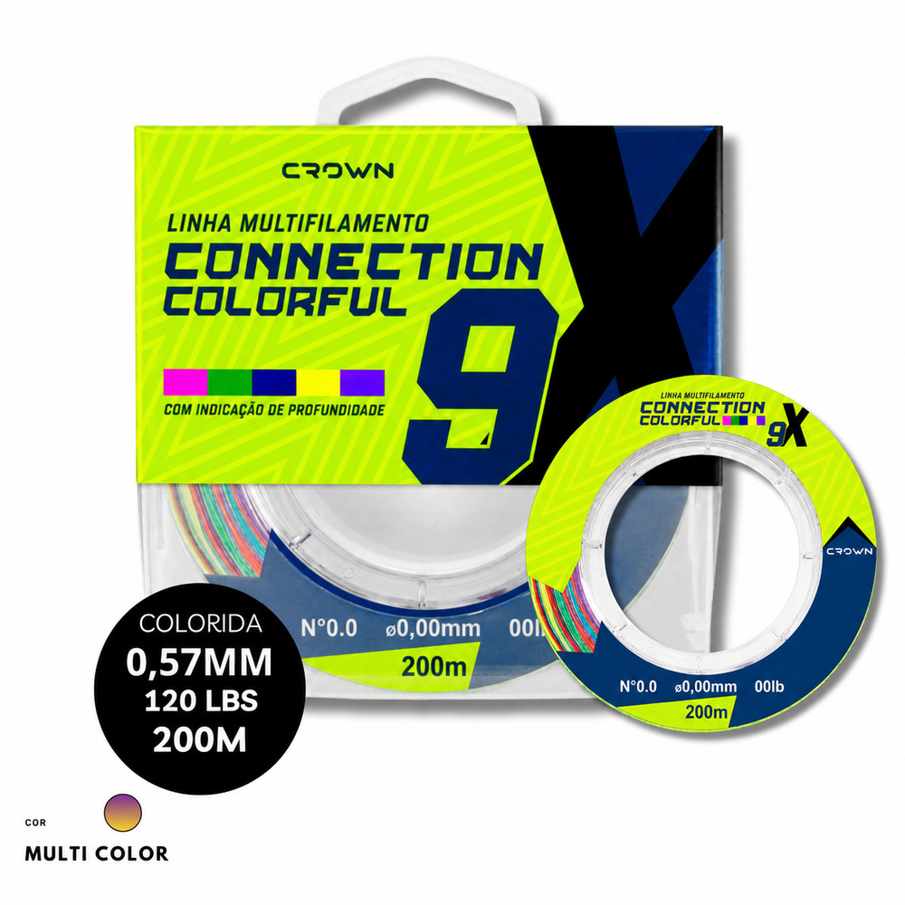 Linha Multifilamento Connection Colorfull 9x Colorido - 200m | Crown 0,57mm | 120lb