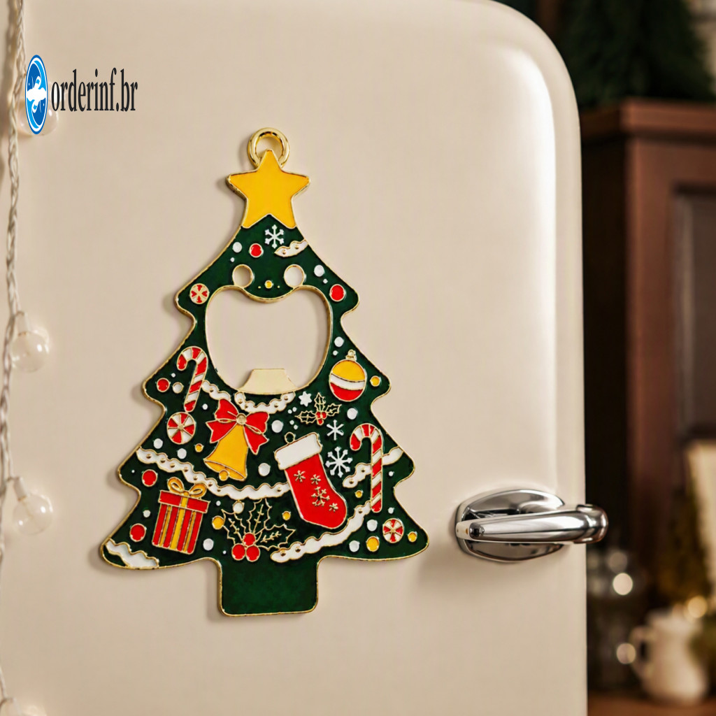 Heavy Duty Beer Bottle Opener Festive Home Bar Accessory Christmas Tree with Magnet – Metal Cap Fridge Sticker Holiday