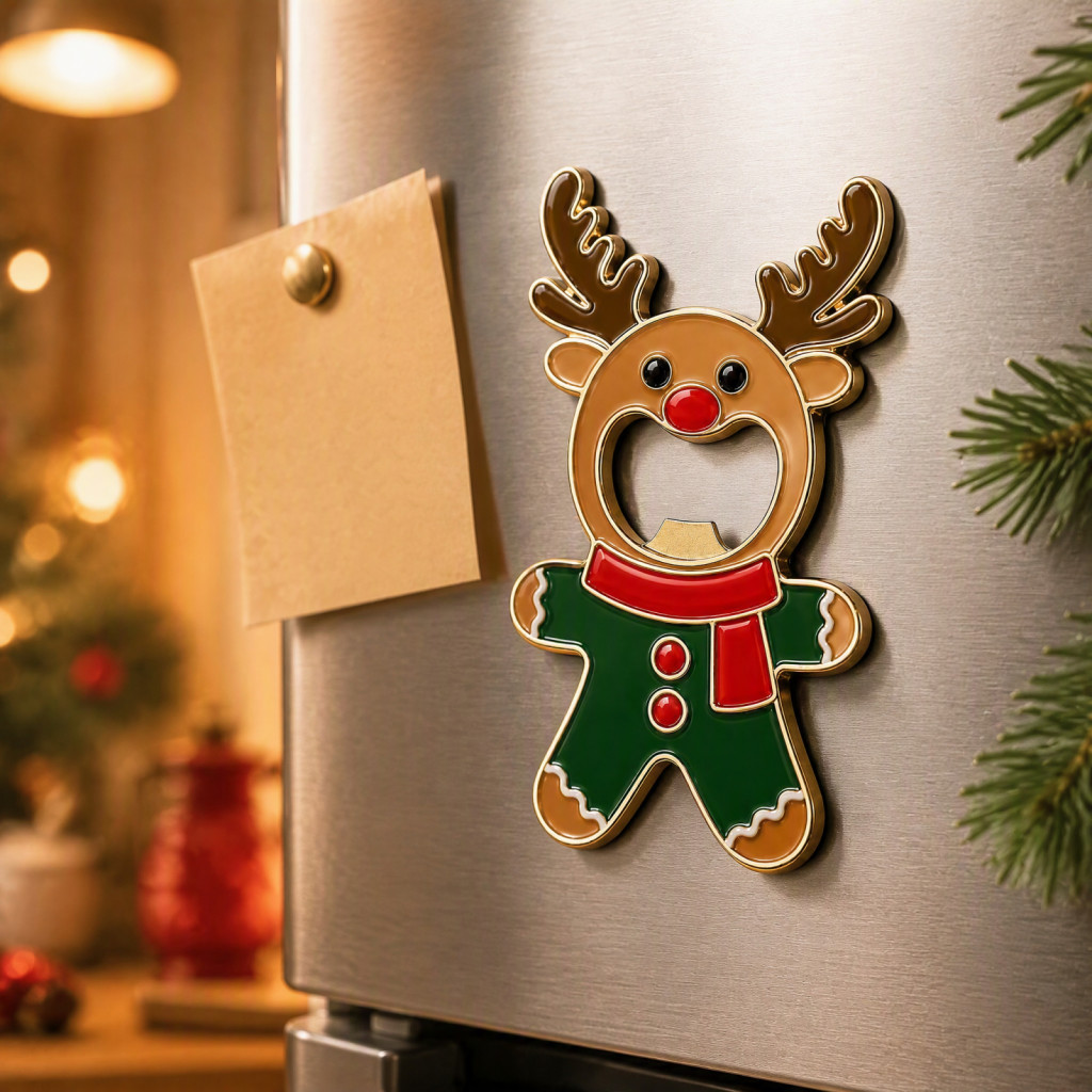 Christmas Gingerbread Man Bottle Opener Metal Magnet – Festive Beer Cap Remover for Kitchen Party Supplies Bar Accesso