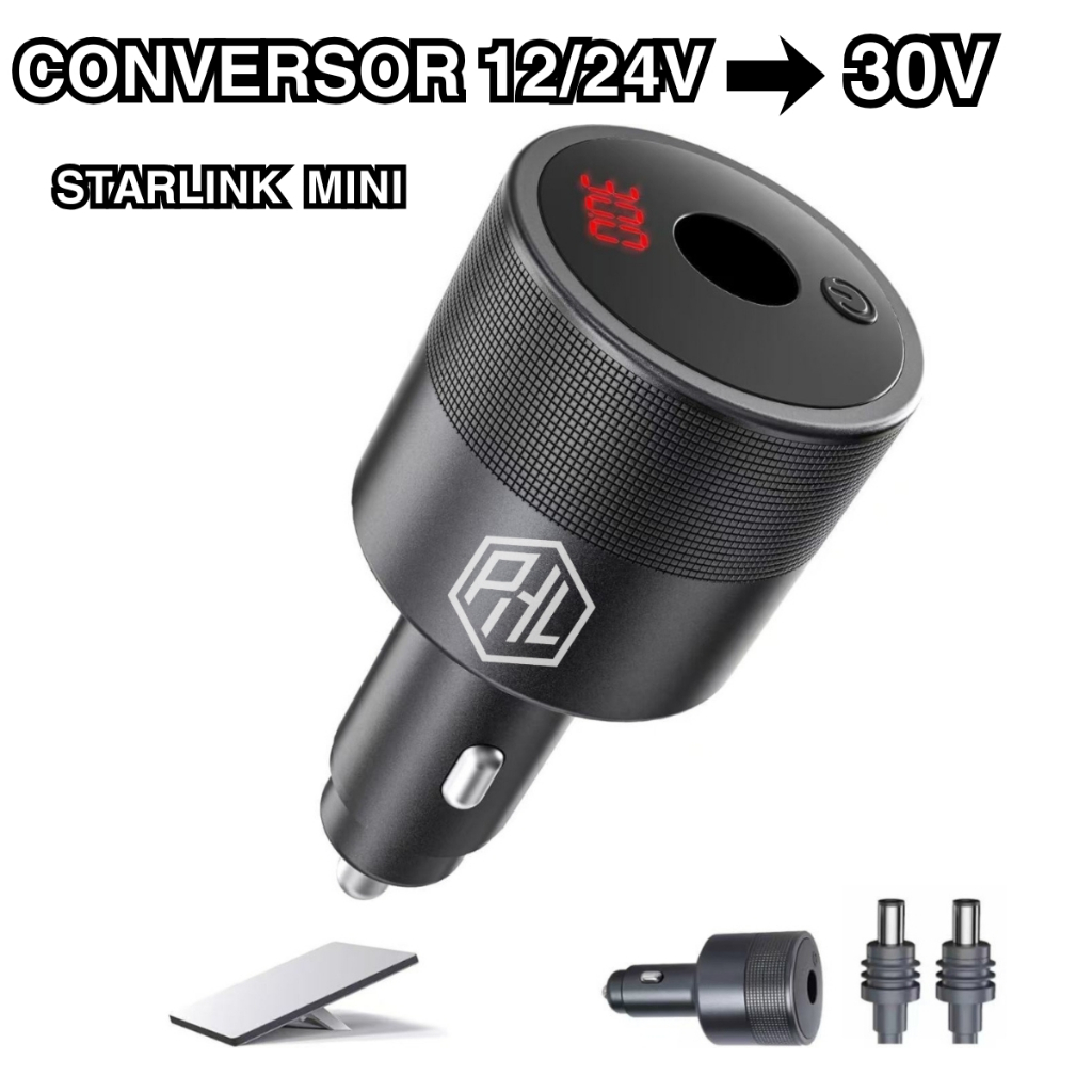 Conversor Starlink Mini Slim Veicular 12/24V para 30V Plug Direto Sem Fio Compacto Plug and Play