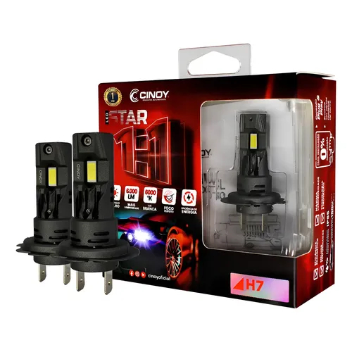 Par Lâmpada Led Slim Cinoy Star H7 6000k Conexão Plug & Play Permite Fácil instalação 6.000 Lm