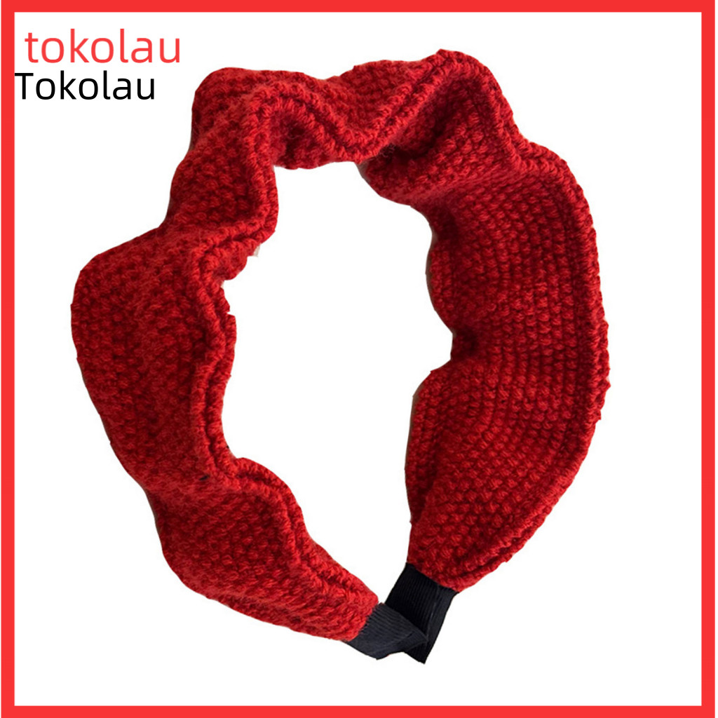 Vintage Burgundy Headband Comfortable Hair Hoop Soft Knit Wide Non-pressing Pleated Design High Crown Autumn Winter for